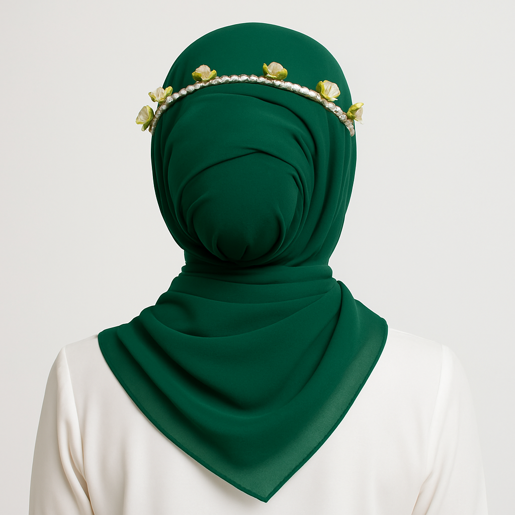 Holiday Green Chiffon Hijab - Image 2