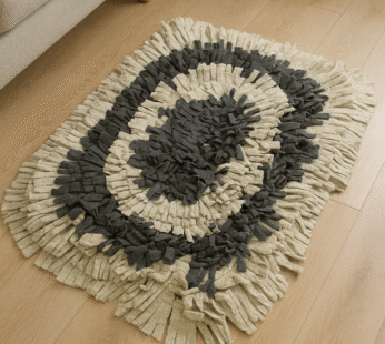 Handmade Shaggy Rag Rug – Charcoal Gray & Cream | Cozy Accent Mat