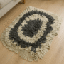 Handmade Shaggy Rag Rug – Charcoal Gray & Cream | Cozy Accent Mat