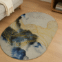 Modern Abstract Oval Rug – Blue, Gold & Cloud Gray | Artistic Floor Accent